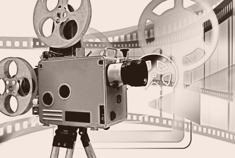 old-fashioned projector in sepia for corporate video script